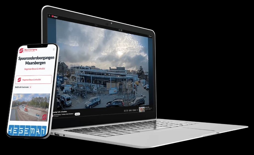 Laptop and Phone Mockup showing construction site